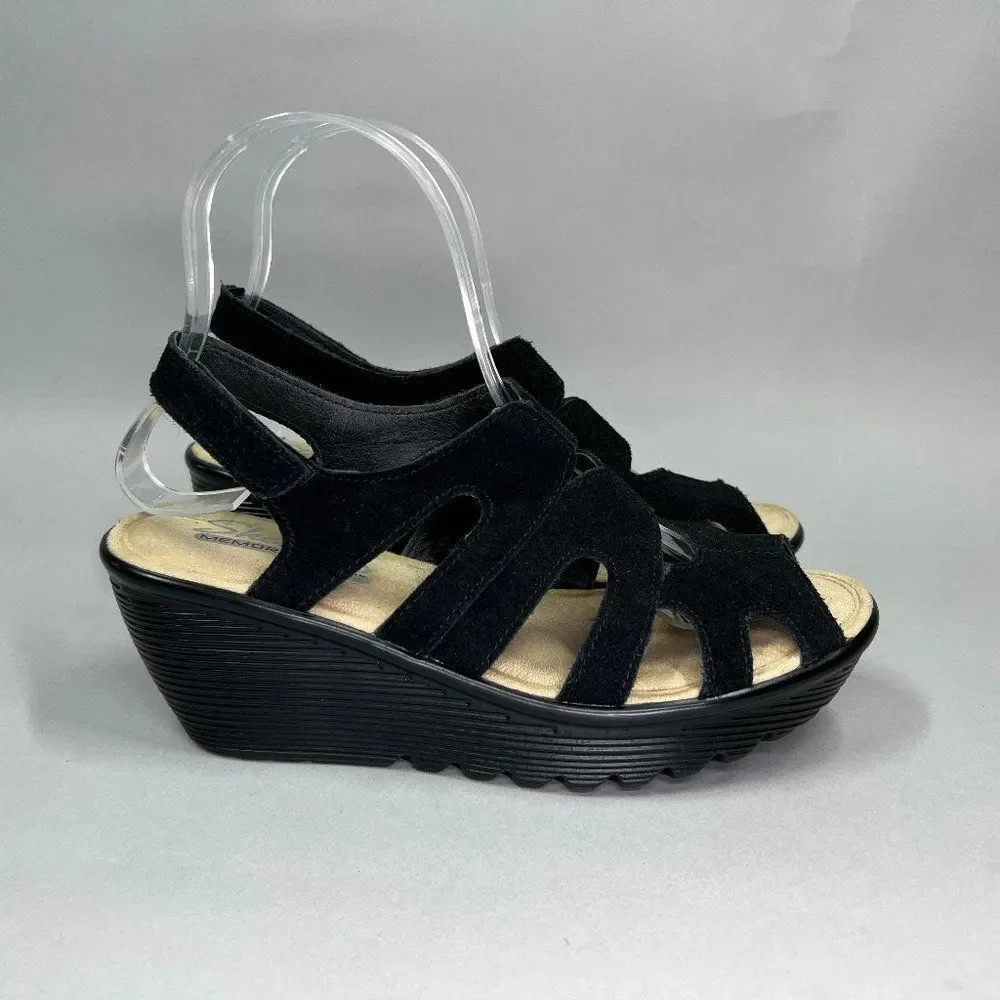 Skechers Parallel Sandals Women's 6.5 Black Peep Toe Sling Back Wedge‎ Platform